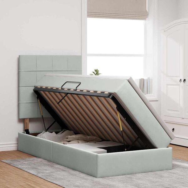 vidaXL Opslag bed met matras Lichtgrijs 100 x 200 cm Fluweel