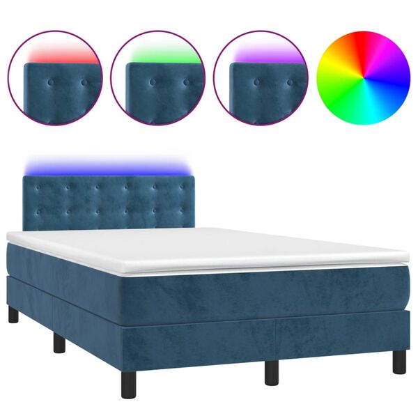 vidaXL Boxspring met matras en LED fluweel donkerblauw 120x190 cm