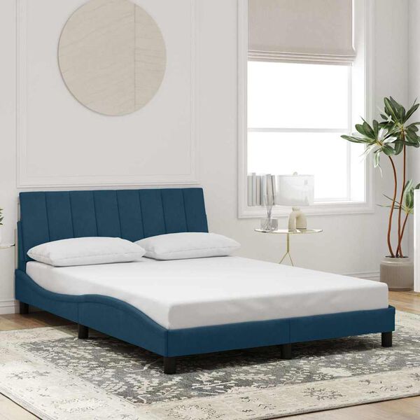 vidaXL Bedframe met LED zonder matras "Hanko" fluweel blauw 140x190 cm