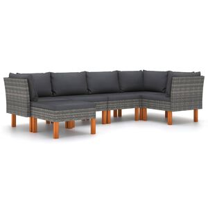 vidaXL 6-delige Loungeset met kussens poly rattan grijs