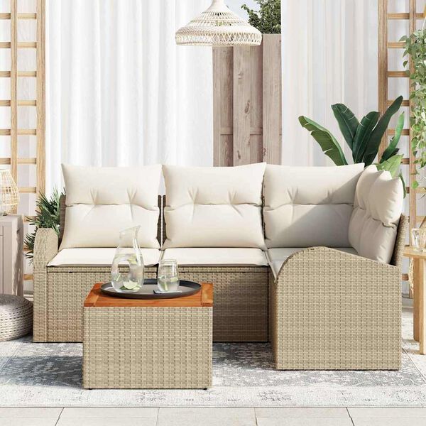 vidaXL Tuinbankenset met kussen 5 pcs Beige poly rattan