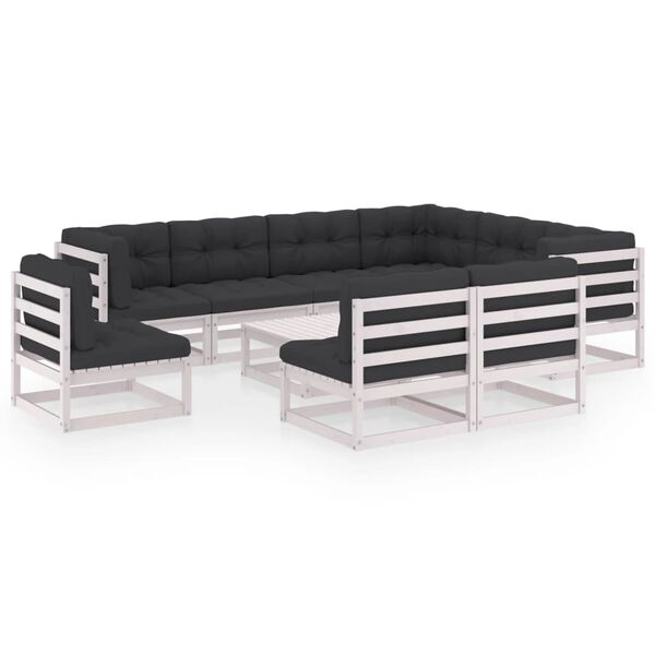 vidaXL 10-delige Loungeset met kussens massief grenenhout wit