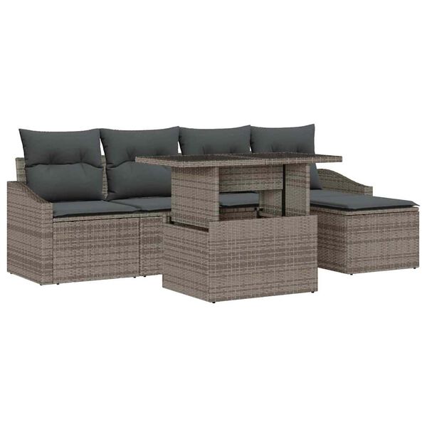 vidaXL Tuin Sofa Set met kussen met opslag 6 pcs Grijs poly rattan