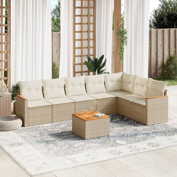vidaXL 8-delige Loungeset met kussens poly rattan beige