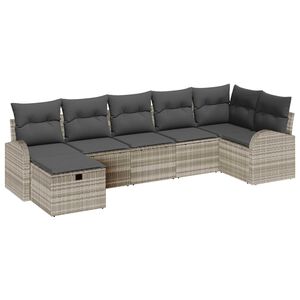 vidaXL Tuin Sofa Set met kussen 7 pcs Lichtgrijs poly rattan