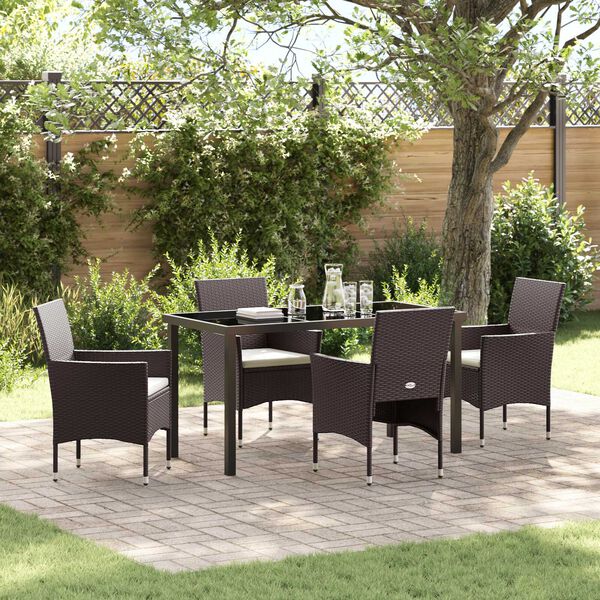 vidaXL Tuin eettafelset met kussen 5 pcs Bruin poly rattan