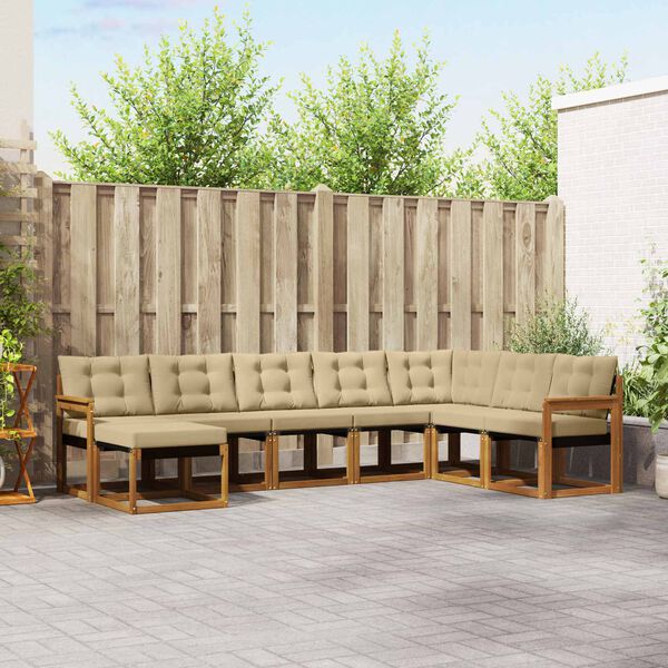 vidaXL Buiten bankenset met kussen 8 pcs Natuurlijk en Beige