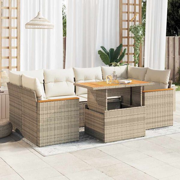 vidaXL 6-delige Loungeset met kussens poly rattan acacia beige