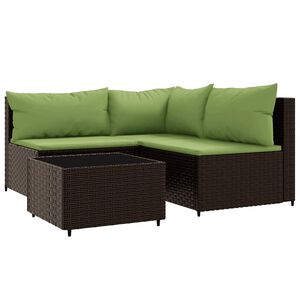 vidaXL 4-delige Loungeset met kussens poly rattan bruin