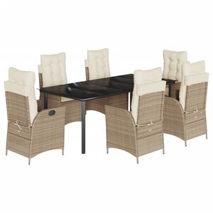 vidaXL 7-delige Tuinset met kussens poly rattan beige