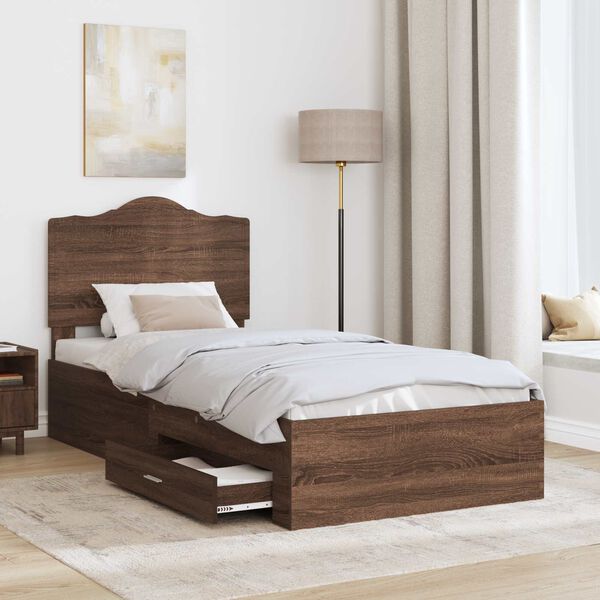 vidaXL Bedframe met hoofdeinde Bruin Eiken 75 x 190 cm Bewerkt hout