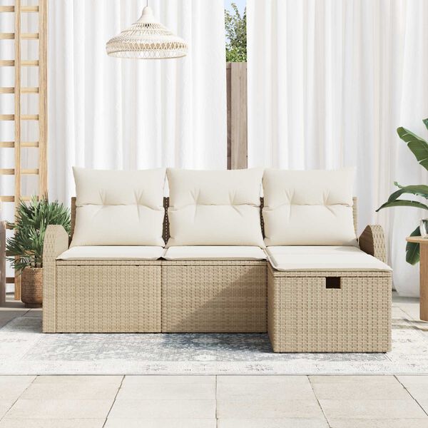 vidaXL Tuin Sofa Set met kussen met opslag 4 pcs Beige Poly riet