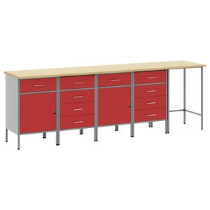 vidaXL Werkkast set met lade met opslag 5 st Rood en Grijs
