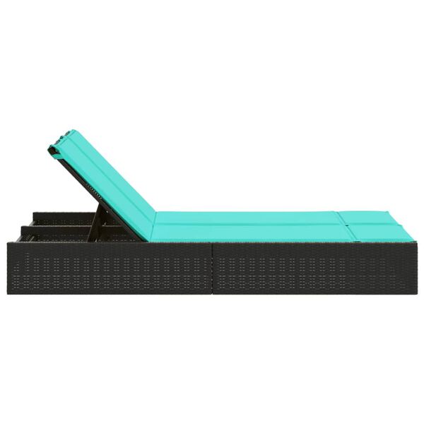 vidaXL Dubbele ligstoel met kussens zwart poly rattan