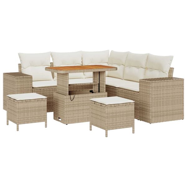 vidaXL Tuin Sofa Set met kussen met opslag 8 pcs Beige en Cr&egrave;me