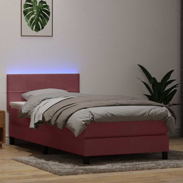vidaXL Boxspring met matras en LED fluweel roze 90x210 cm