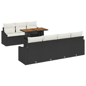 vidaXL Tuin Eetset met kussen 8 pcs Zwart en Cr&egrave;me