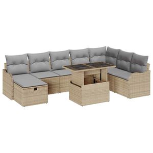 vidaXL Tuin Sofa Set met kussen met opslag 9 pcs Beige Poly riet