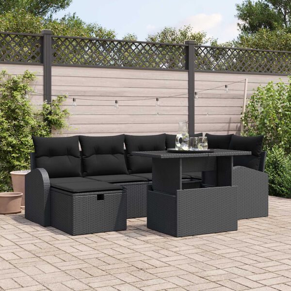 vidaXL Tuin Sofa Set met kussen met opslag 7 pcs Zwart Poly riet