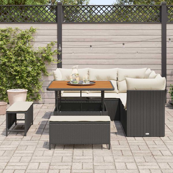 vidaXL Tuin Sofa Set met kussen met opslag 8 pcs Zwart en cr&egrave;me