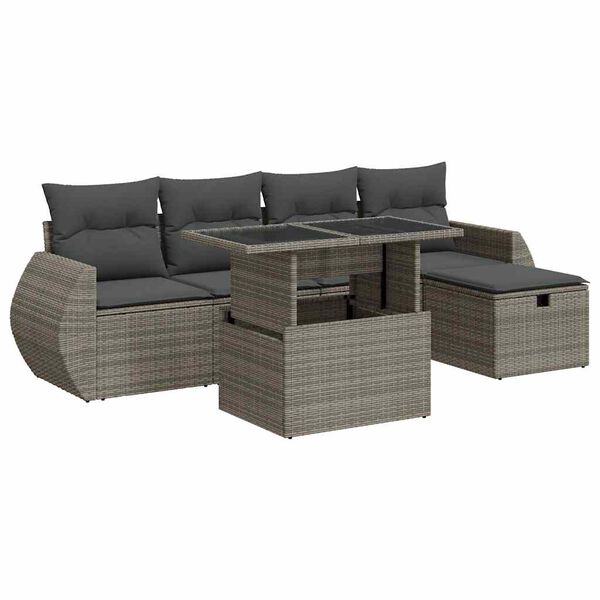vidaXL 6-delige Loungeset met kussens poly rattan grijs