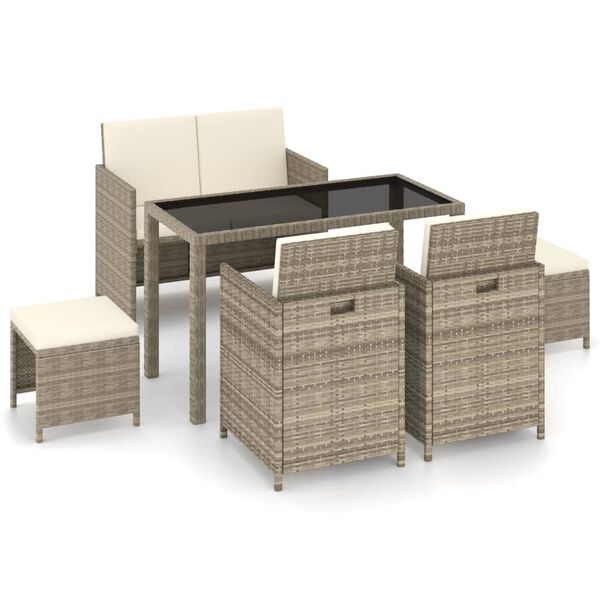 vidaXL 6-delige Tuinset met kussens poly rattan beige