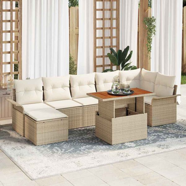 vidaXL Tuinbankenset met kussen 8 pcs Beige en Cr&egrave;me poly rattan