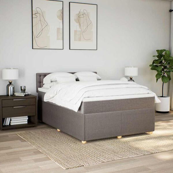 vidaXL Boxspring met matras stof taupe 140x190 cm