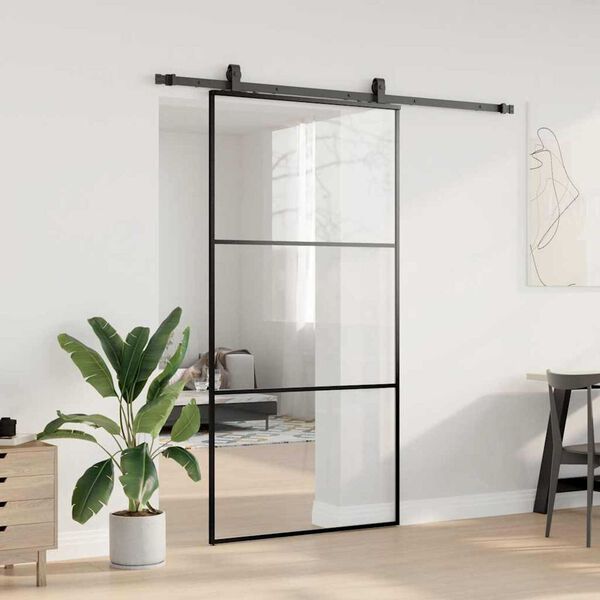 vidaXL Schuifdeur met beslagset 102x205 cm ESG glas zwart