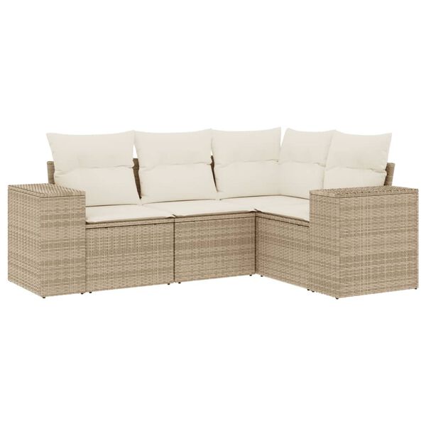 vidaXL 4-delige Loungeset met kussens poly rattan beige