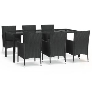 vidaXL 7-delige Tuinset met kussens poly rattan zwart