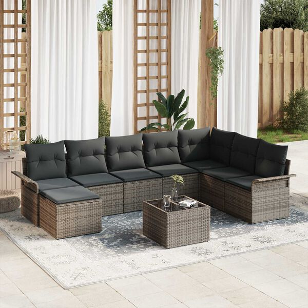vidaXL Tuin Sofa Set met kussen met opslag 9 pcs Zwart Poly riet