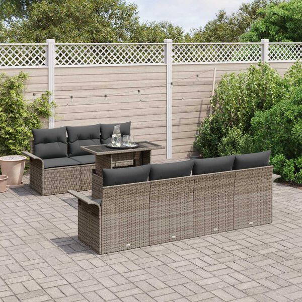 vidaXL Tuin Sofa Set met kussen met opslag 8 pcs Grijs Poly Rattan