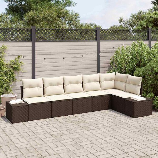 vidaXL Tuin Sofa Set met kussen 6 pcs Bruin en Cr&egrave;me poly rattan