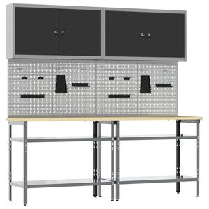 vidaXL Werkbankset 8 st Zwart en Grijs Gepoedercoat staal