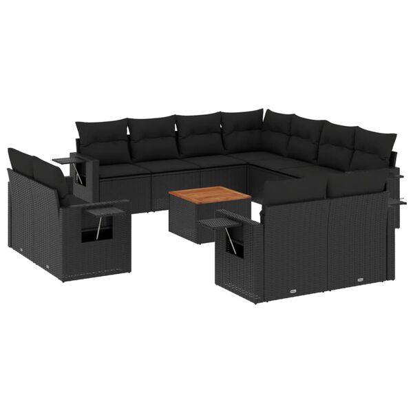 vidaXL 12-delige Loungeset met kussens poly rattan zwart
