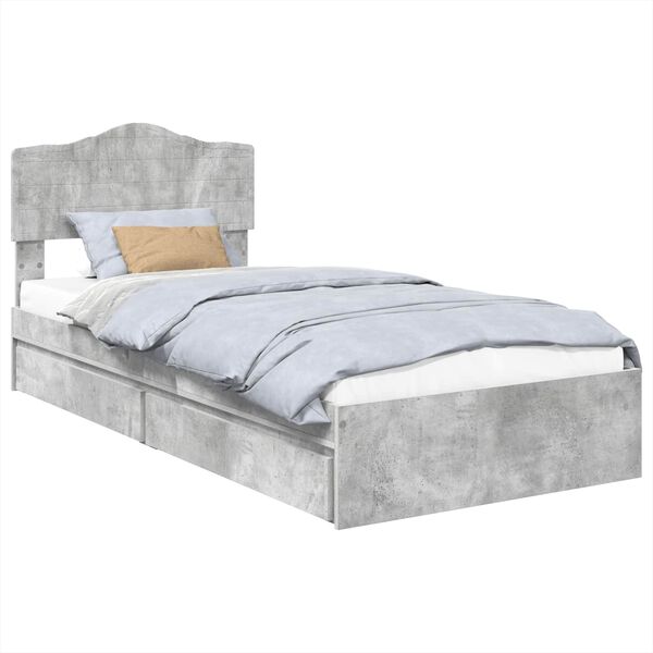 vidaXL Opslag bed met hoofdeinde Beton Grijs 70 x 190 cm Bewerkt hout