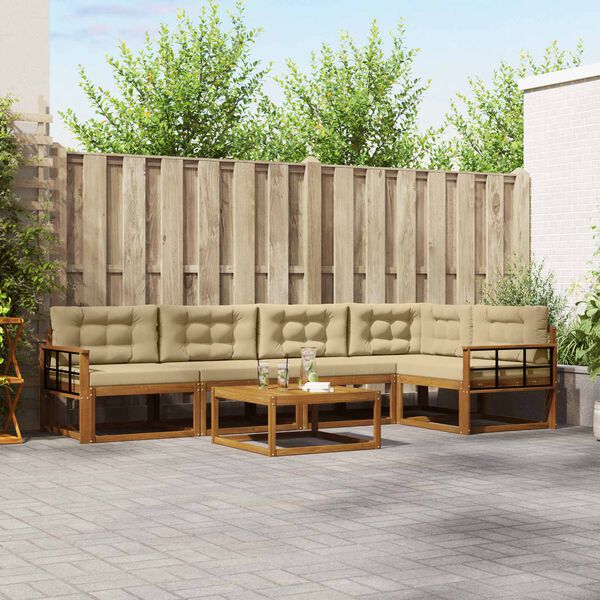 vidaXL Buiten bankenset met kussen 6 pcs Natuurlijk en Beige