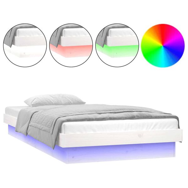 vidaXL Bedframe LED massief hout wit 75x190 cm