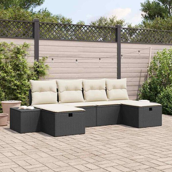 vidaXL Tuin Sofa Set met kussen met opslag 6 pcs poly rattan
