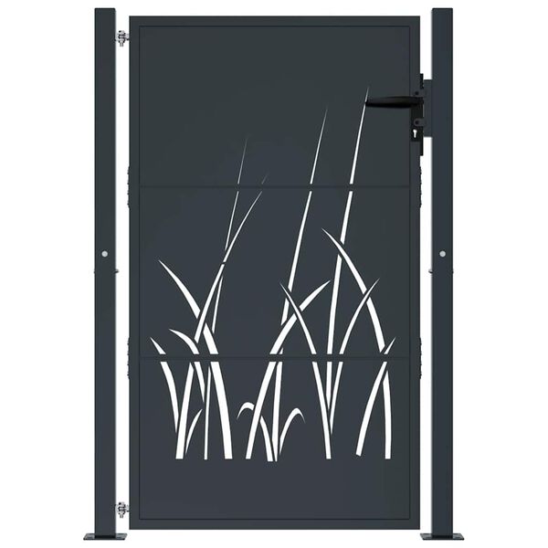 vidaXL Poort 100x150 cm met grasontwerp staal antracietkleurig