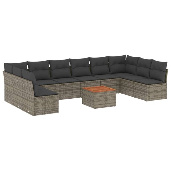 vidaXL 11-delige Loungeset met kussens poly rattan grijs
