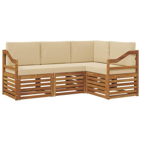vidaXL Sofa-Sets 4 pcs Natuurlijk en Beige Massief Acaciahout