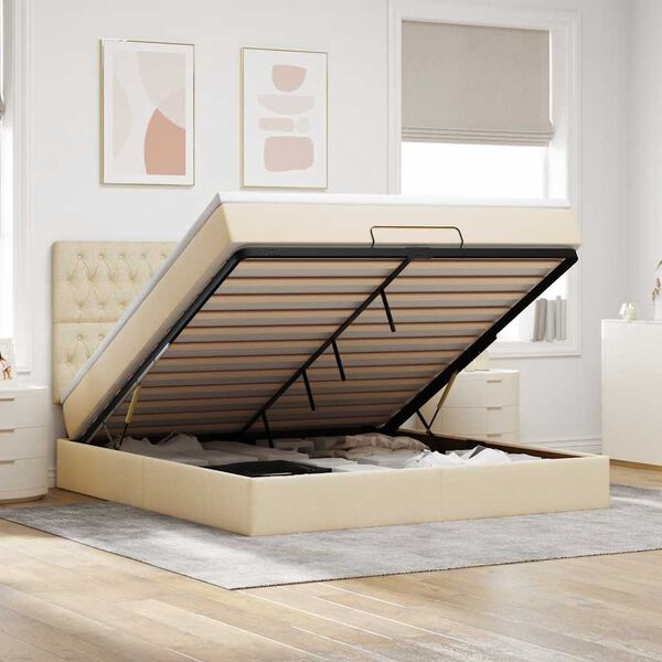 vidaXL Ottoman bed met matras 160x200cm stof cr&egrave;mekleurig