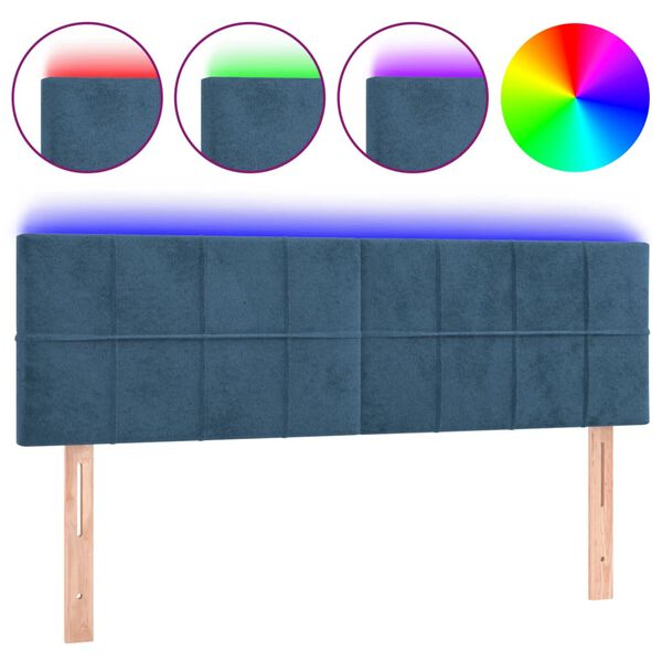 vidaXL Hoofdbord LED 144x5x78/88 cm fluweel donkerblauw