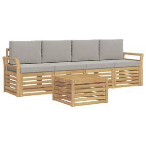 vidaXL Buiten bankenset 5 st Wit en Lichtgrijs Polyester