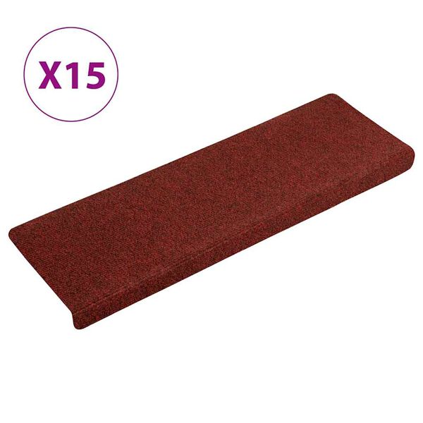 vidaXL Trapmatten Zelfklevend 15 stuks 65x21x4 cm Bordeaux Rood Rechthoekige Rand