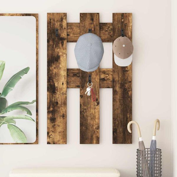 vidaXL Wandgemonteerde kapstok Gerookt eiken 65 x 3 x 100 cm