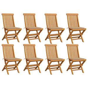 vidaXL Opklapbare stoelen met beige kussens, 8 stuks, massief teakhout