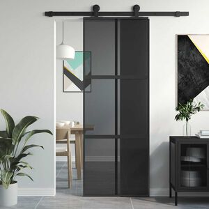 vidaXL Schuifdeur 76x205 cm gehard glas en aluminium zwart